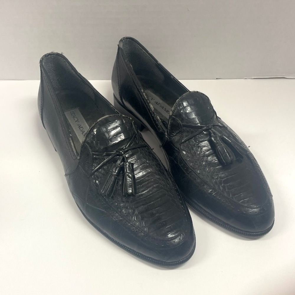 Stacy Adams Mens Black Genuine Snake Leather Tassel Loafers 23788-01 Size 8.5M